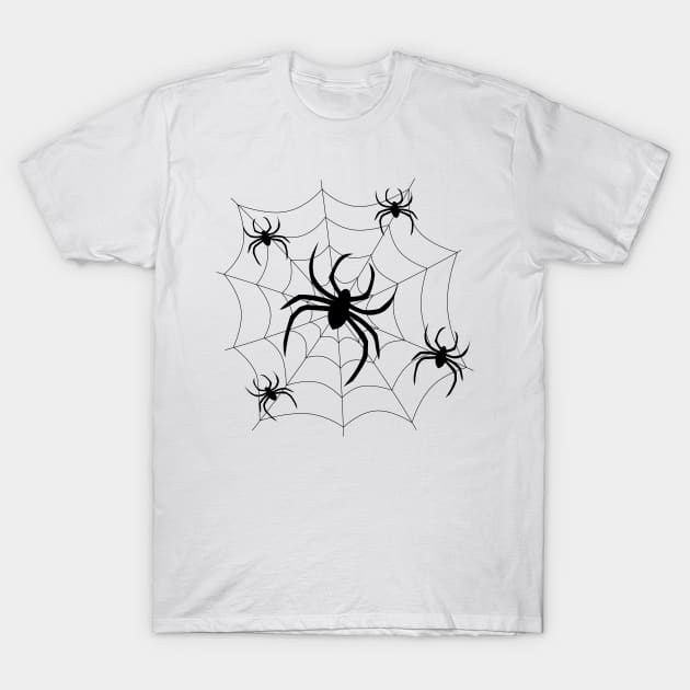 Creepy Spider Web Spooky Halloween Spiders T-Shirt by Gothic Rose Designs